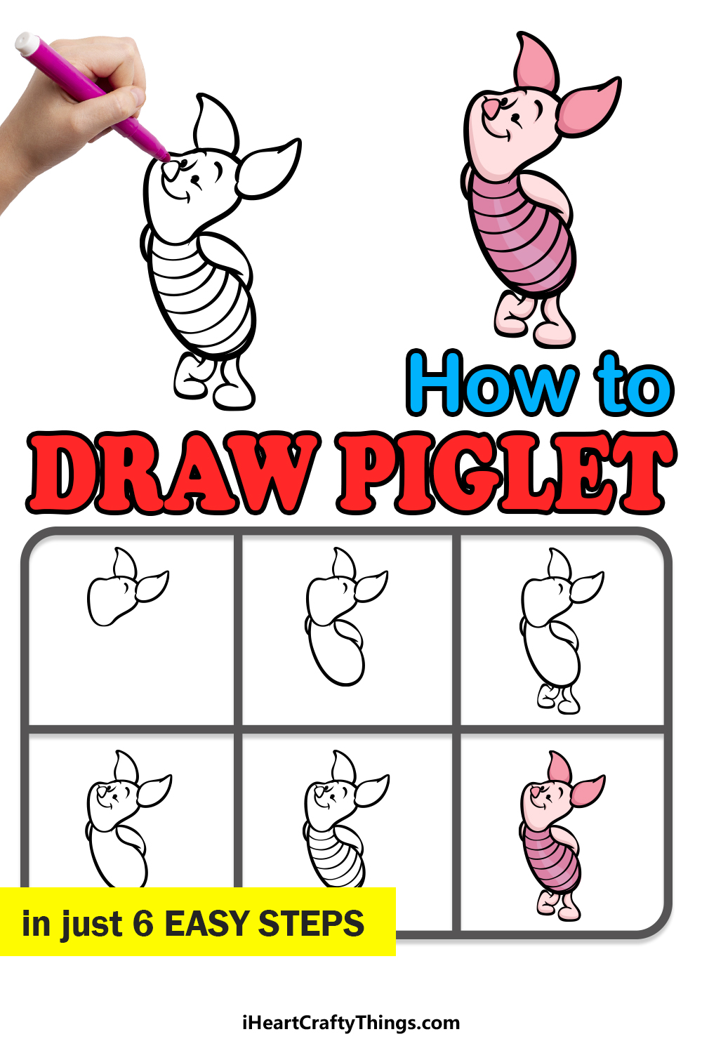 how to draw Piglet in 6 easy steps