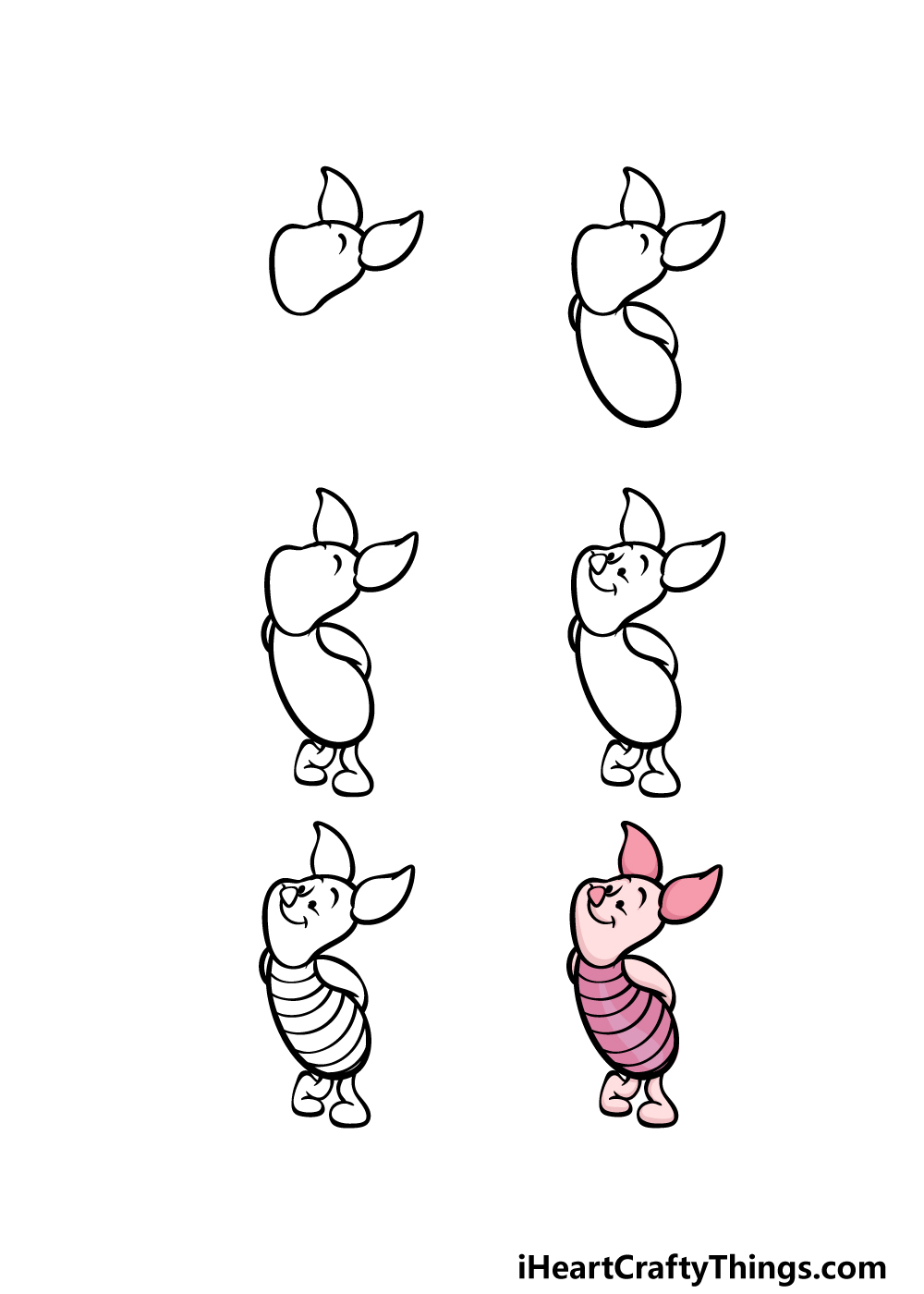 how to draw Piglet in 6 steps