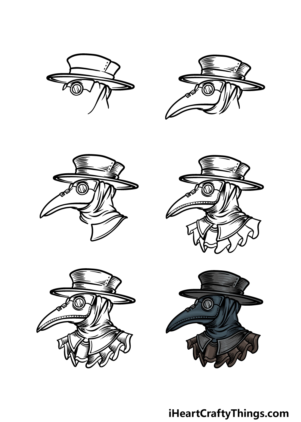 how to draw a plague doctor in 6 steps