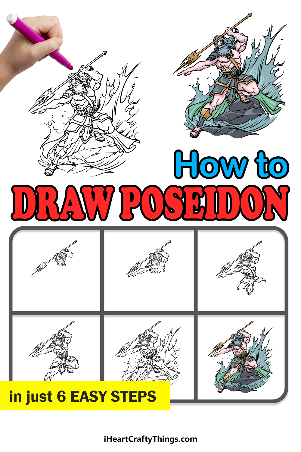 how to draw Poseidon in 6 easy steps