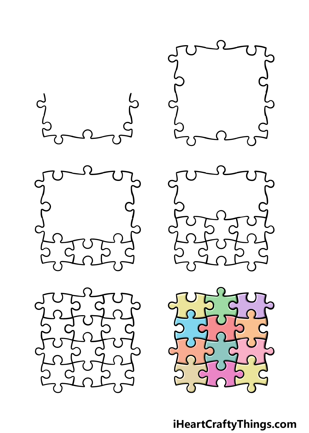 how to draw Puzzle Pieces in 6 steps