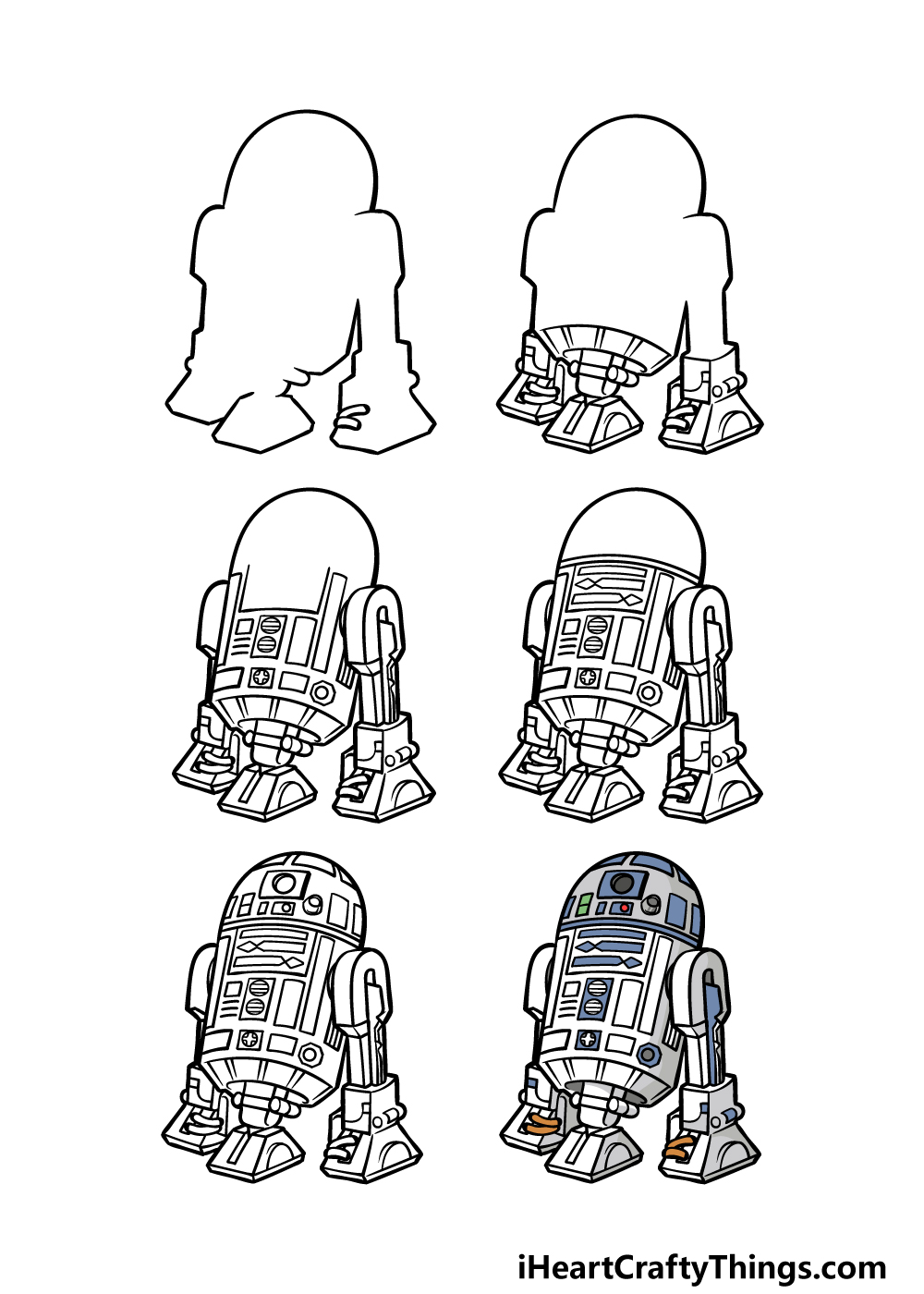 how to draw R2D2 in 6 steps
