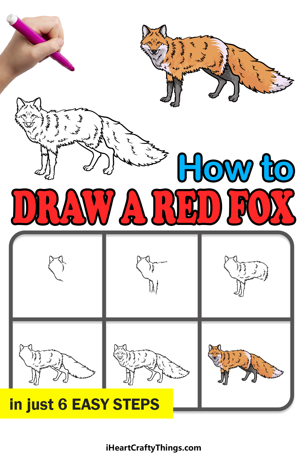 how to draw a red fox in 6 easy steps