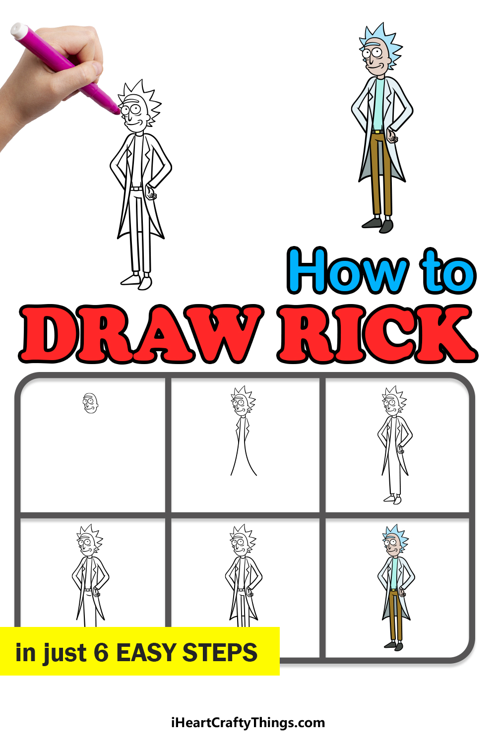 how to draw Rick in 6 easy steps