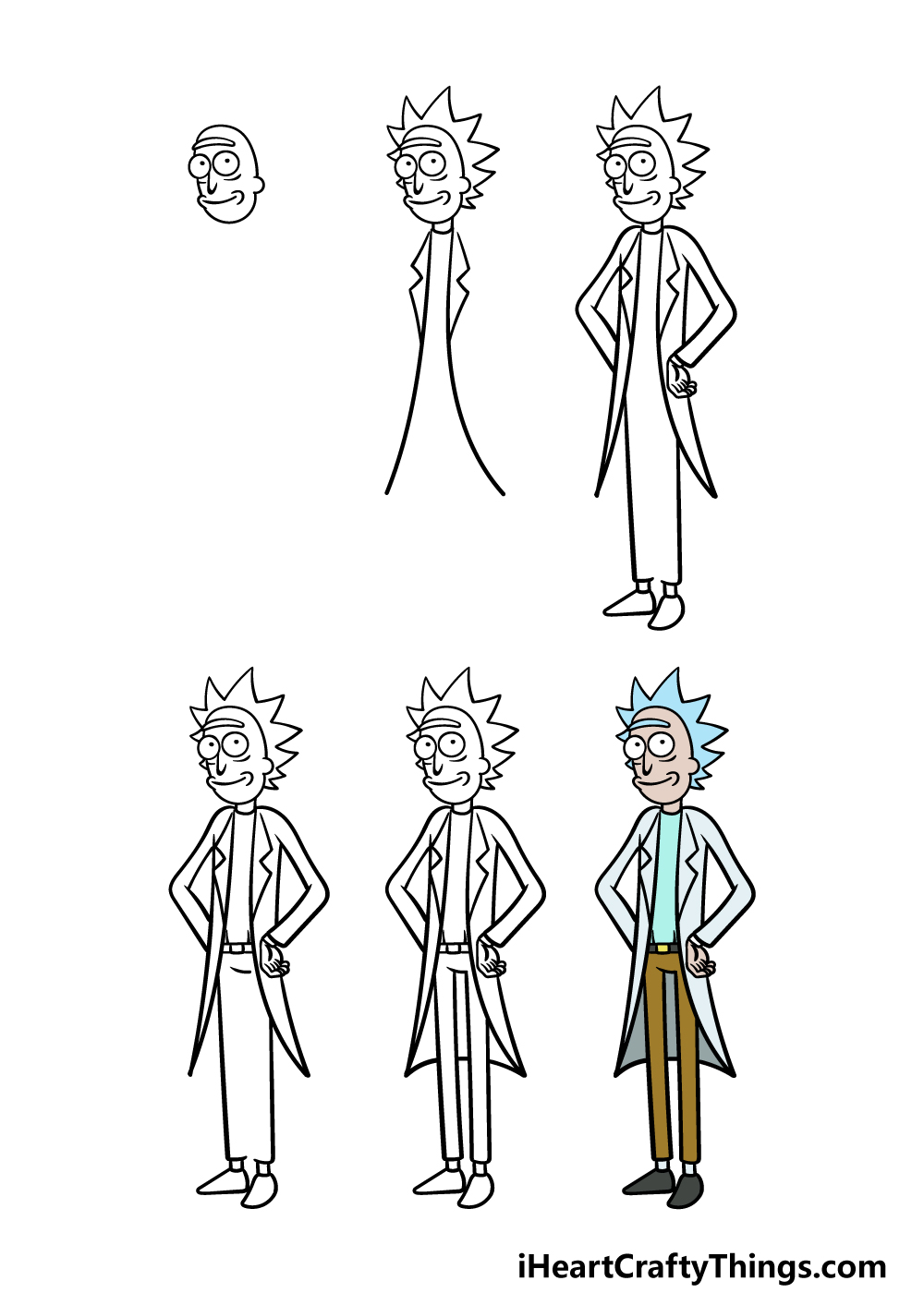 how to draw Rick in 6 steps