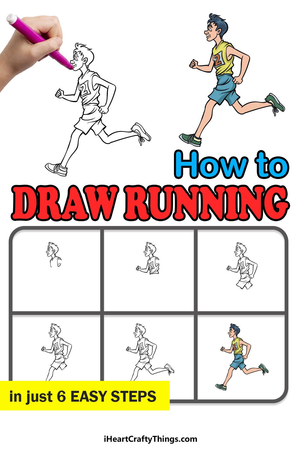 how to draw Running in 6 easy steps