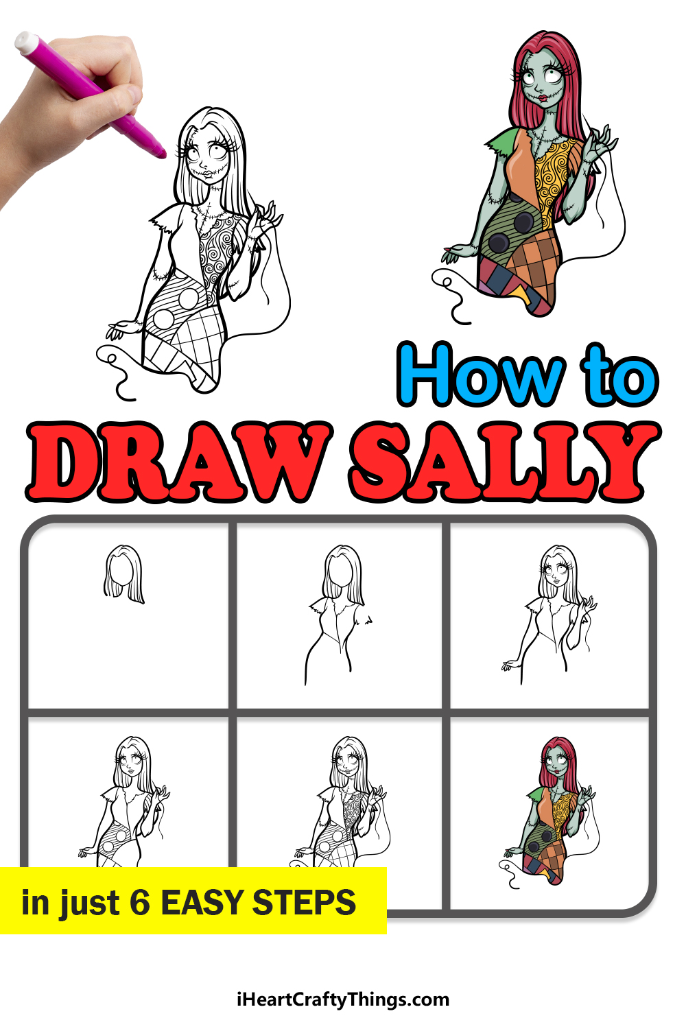 how to draw Sally in 6 easy steps