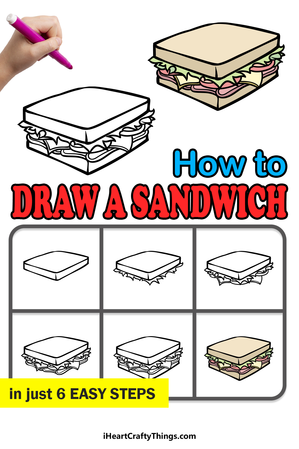 how to draw a Sandwich in 6 easy steps