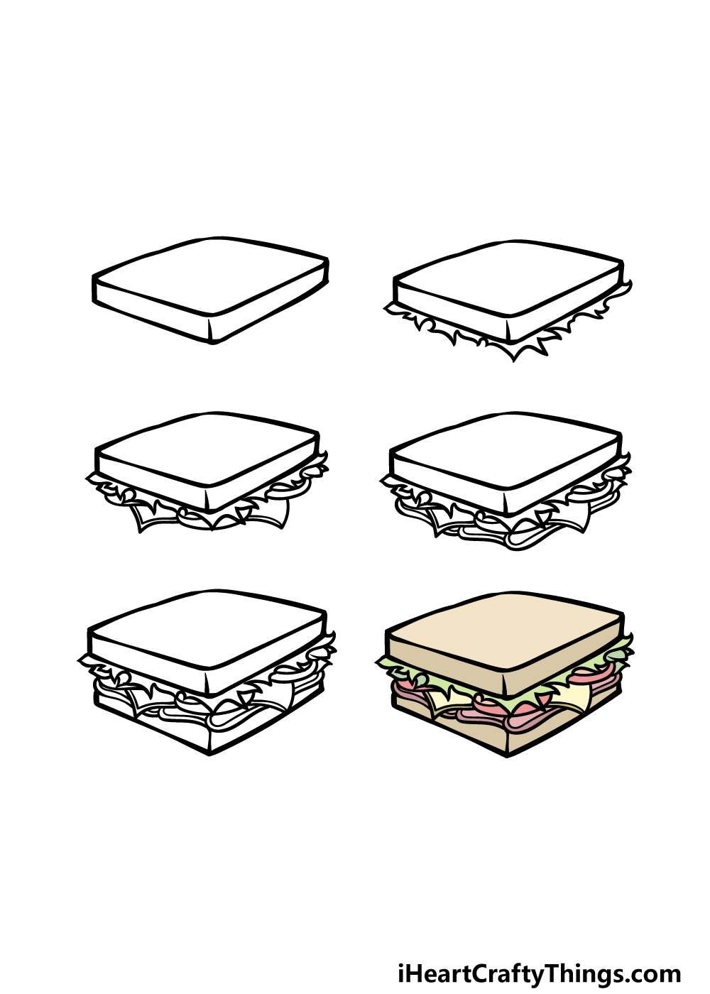how to draw a Sandwich in 6 steps