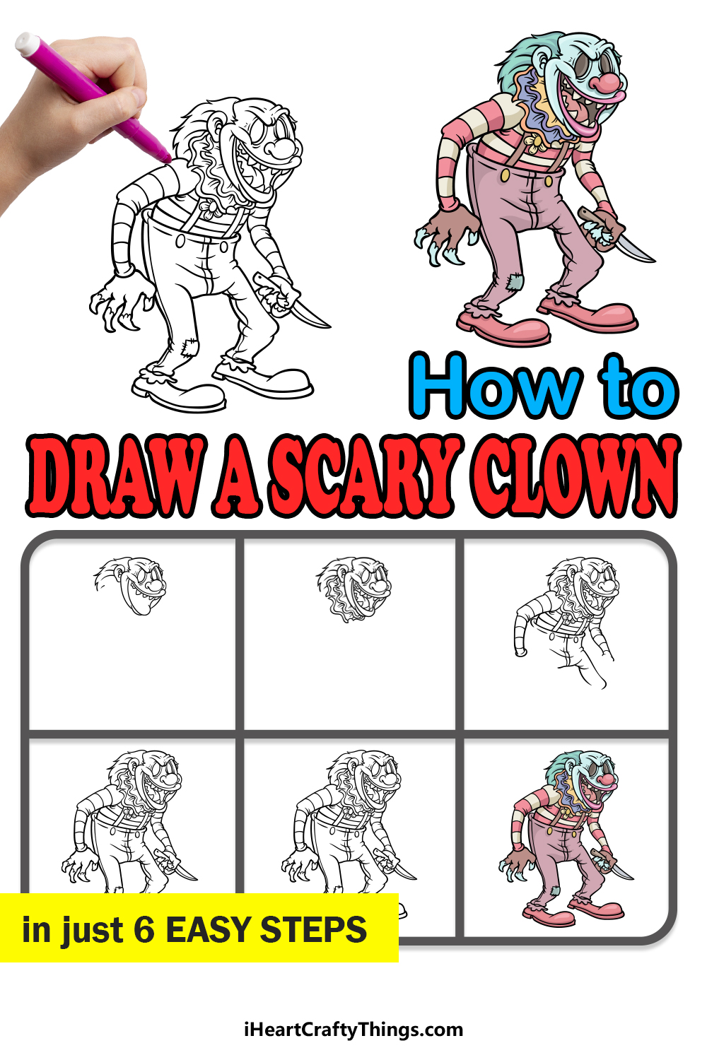 scary clown drawings steps