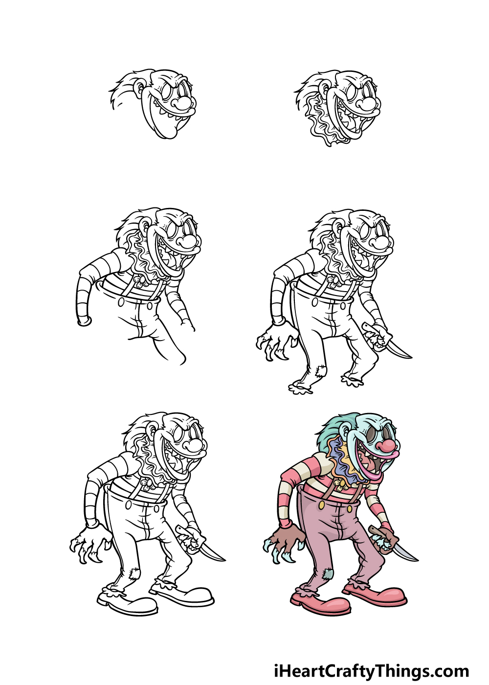 scary clown drawings steps