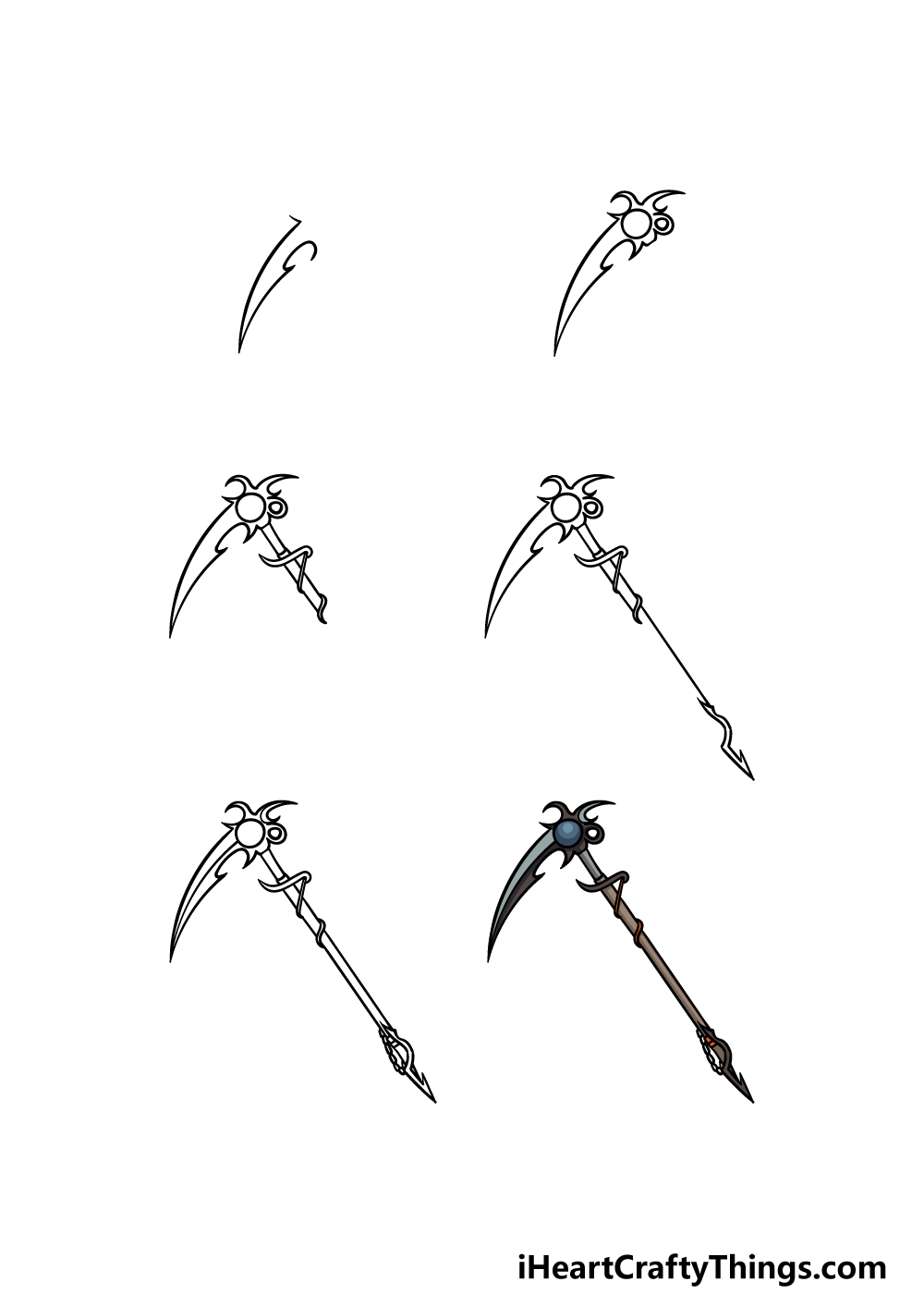 how to draw a scythe in 6 steps