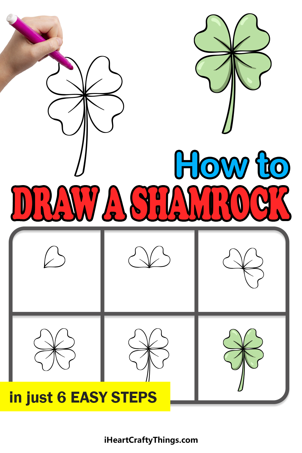 how to draw a shamrock in 6 easy steps
