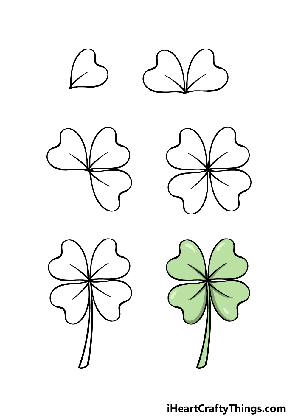 how to draw a shamrock in 6 steps