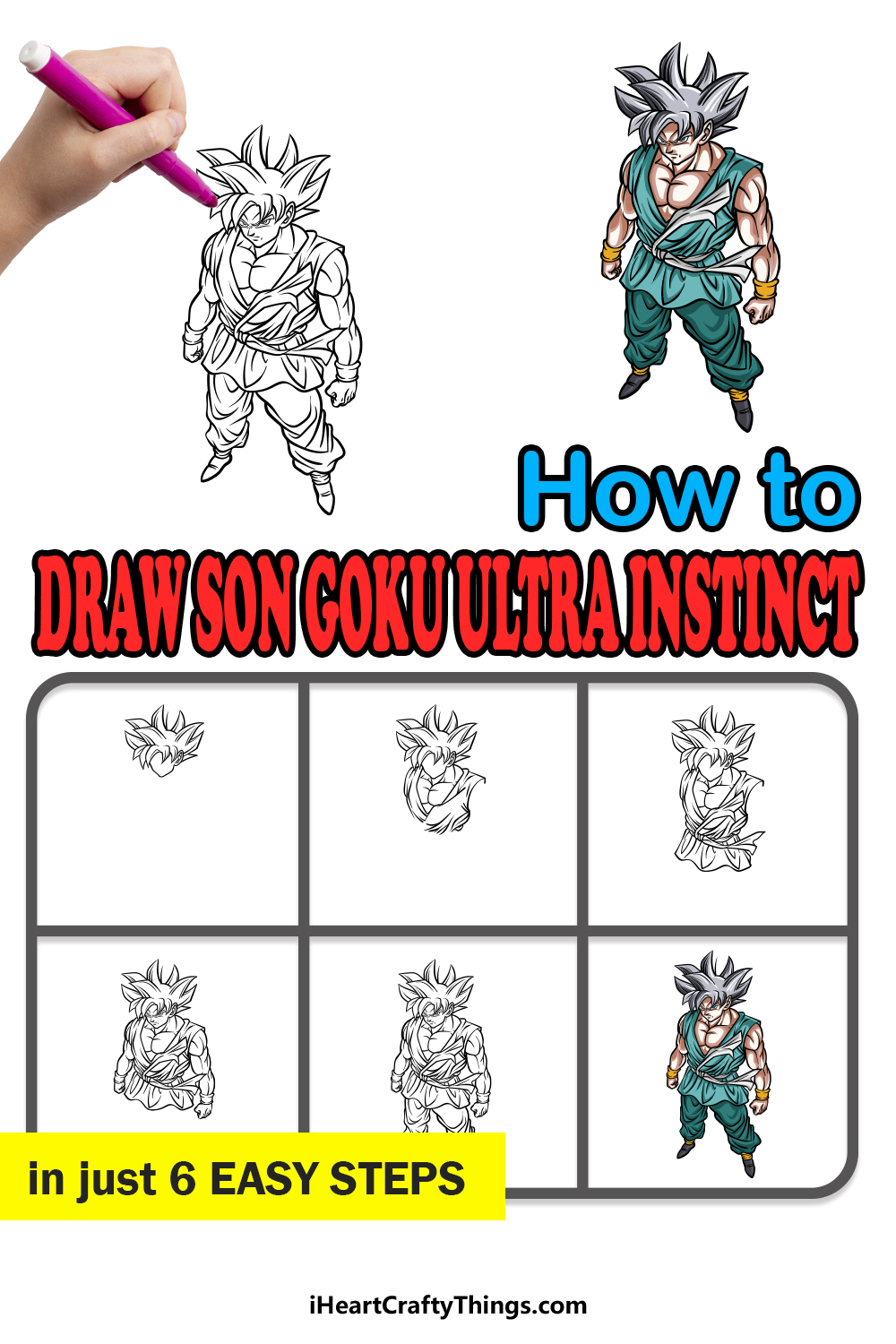how to draw a Son Goku Ultra Instinct in 6 easy steps
