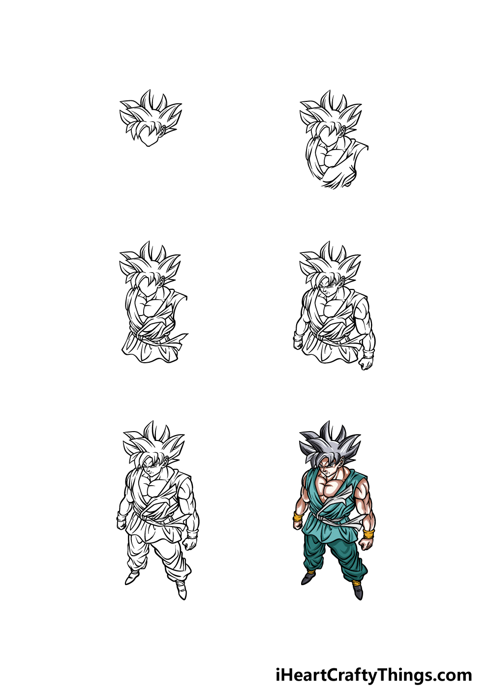 how to draw a Son Goku Ultra Instinct in 6 steps