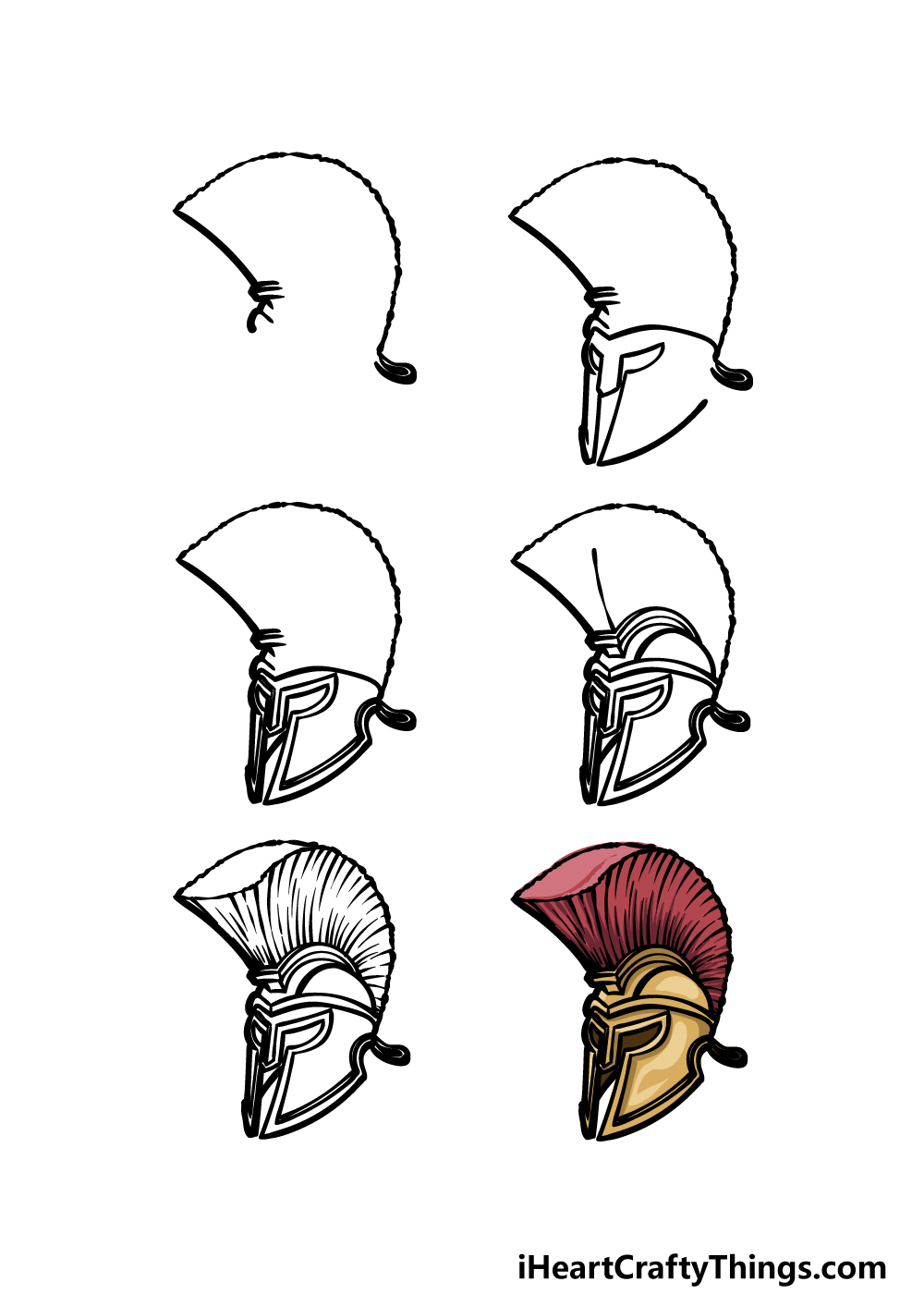 how to draw a Spartan Helmet in 6 steps