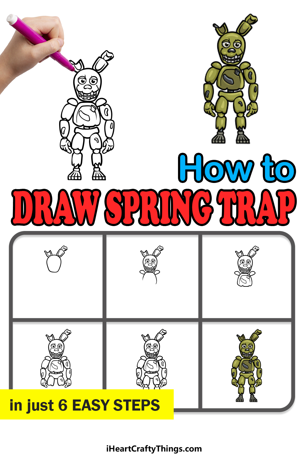 how to draw Springtrap in 6 easy steps