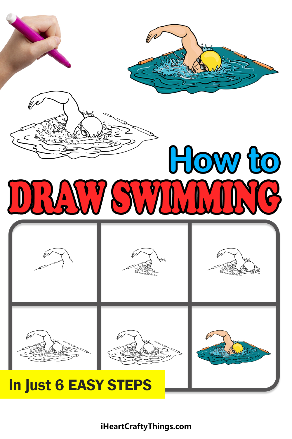 how to draw swimming in 6 easy steps
