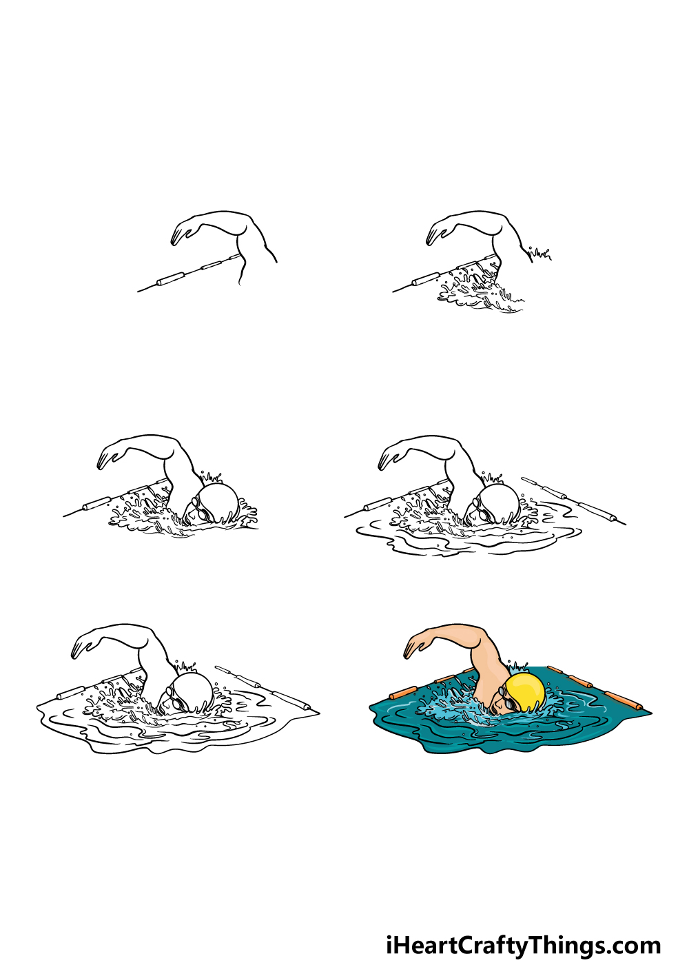how to draw swimming in 6 steps