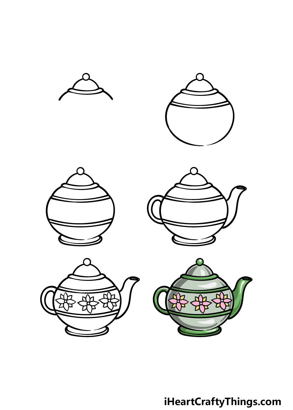 how to draw a Teapot in 6 steps