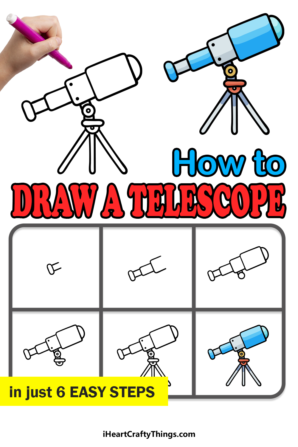 how to draw a Telescope in 6 easy steps