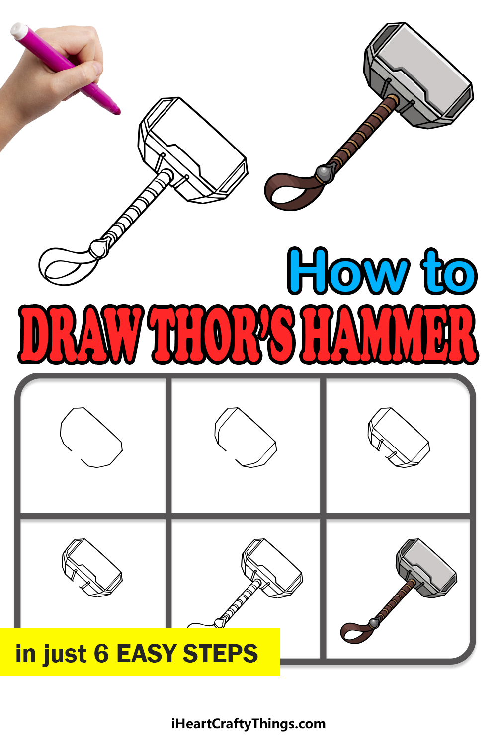 how to draw Thor’s hammer in 6 easy steps
