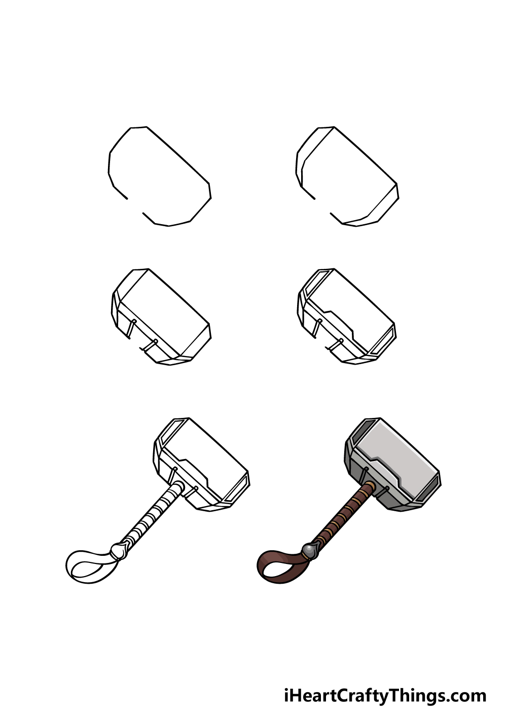 how to draw Thor’s hammer in 6 steps