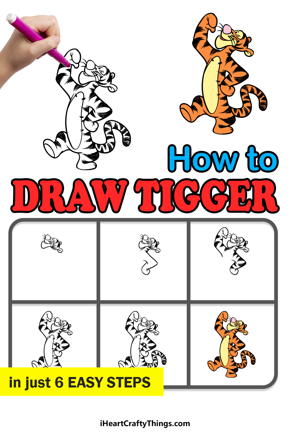 how to draw Tigger in 6 easy steps