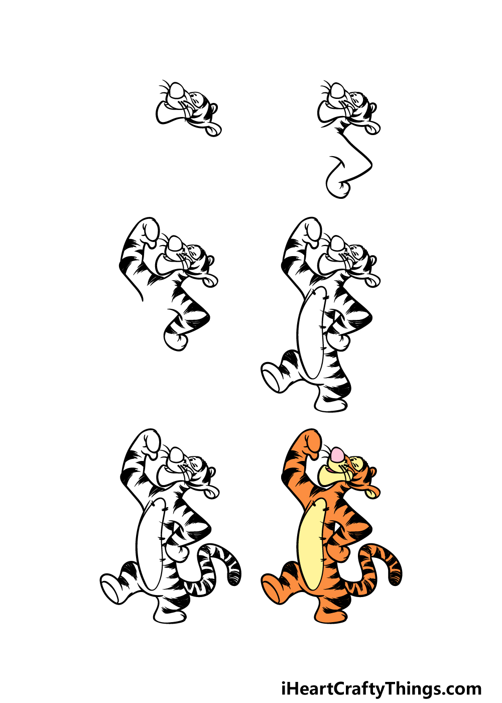 how to draw Tigger in 6 steps