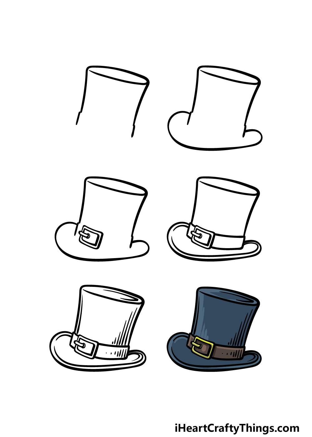 how to draw a top hat in 6 steps