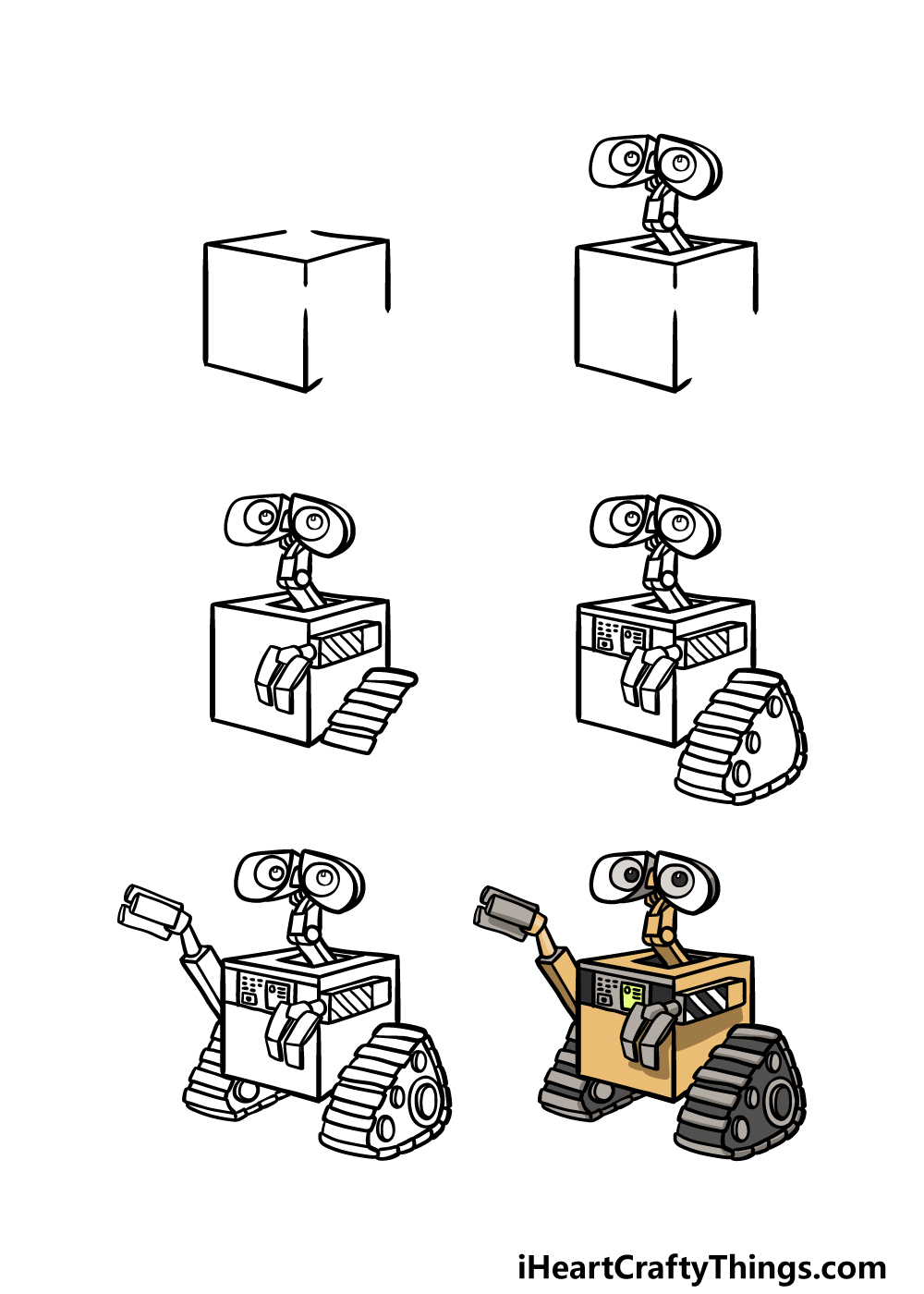 how to draw Wall-E in 6 steps