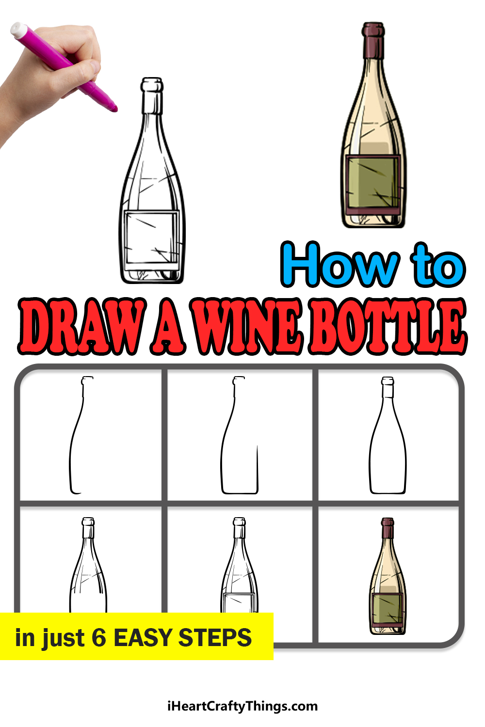 how to draw a wine bottle in 6 easy steps