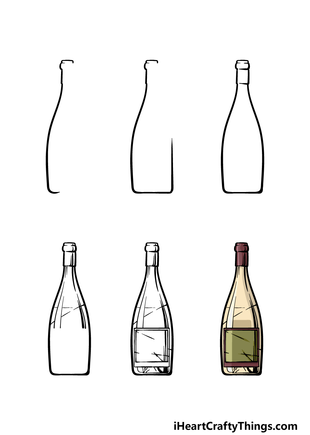 how to draw a wine bottle in 6 steps