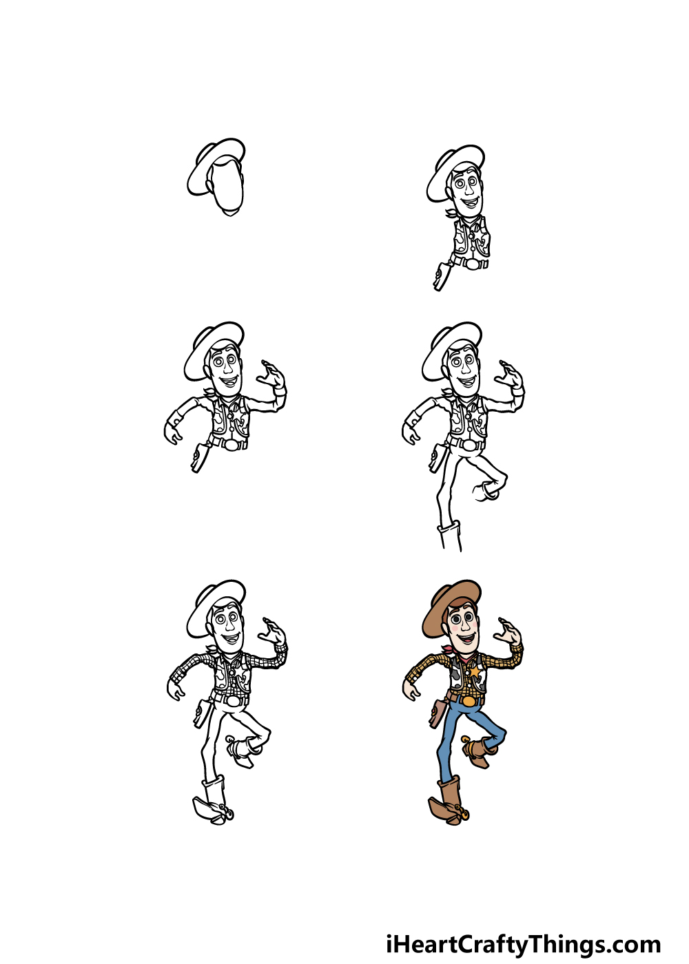 how to draw Woody in 6 steps