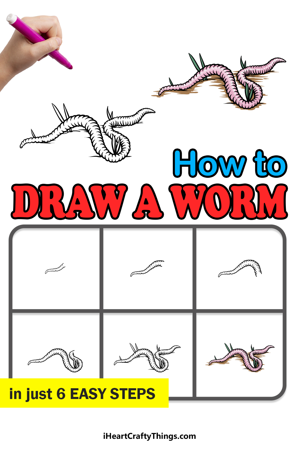 how to draw a worm in 6 easy steps