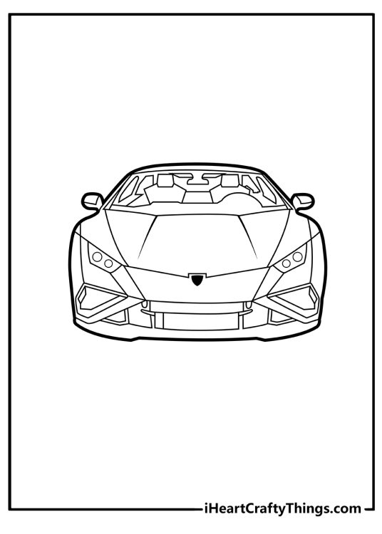 Coloring picture presenting a front view of an amazing luxury sports car Lamborghini