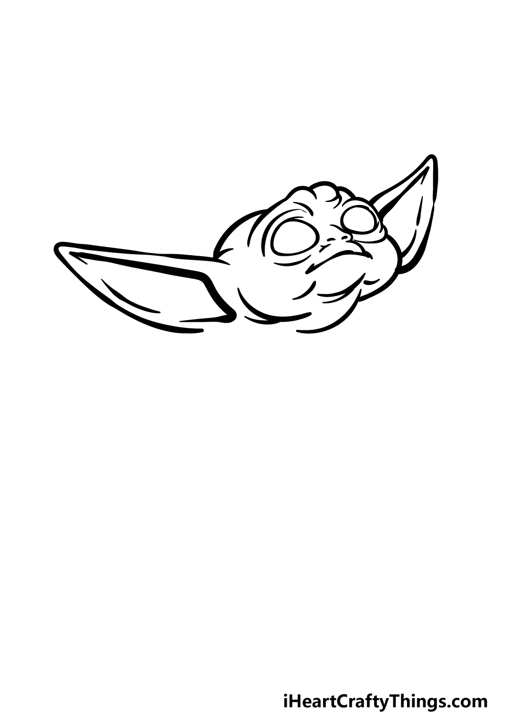 how to draw Baby Yoda in black and white step 2