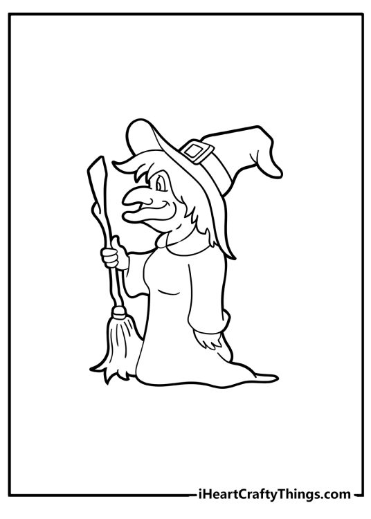 witch with black cat coloring printable