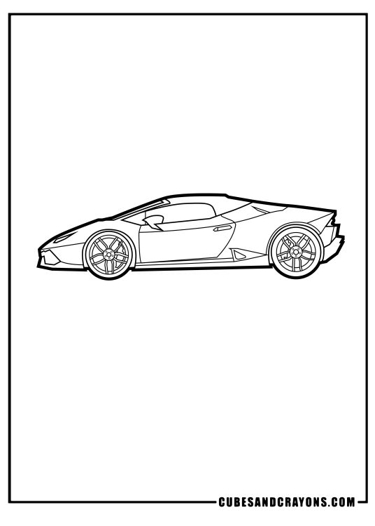 Printable coloring sheet presenting a side view of a breathtaking Lamborghini car