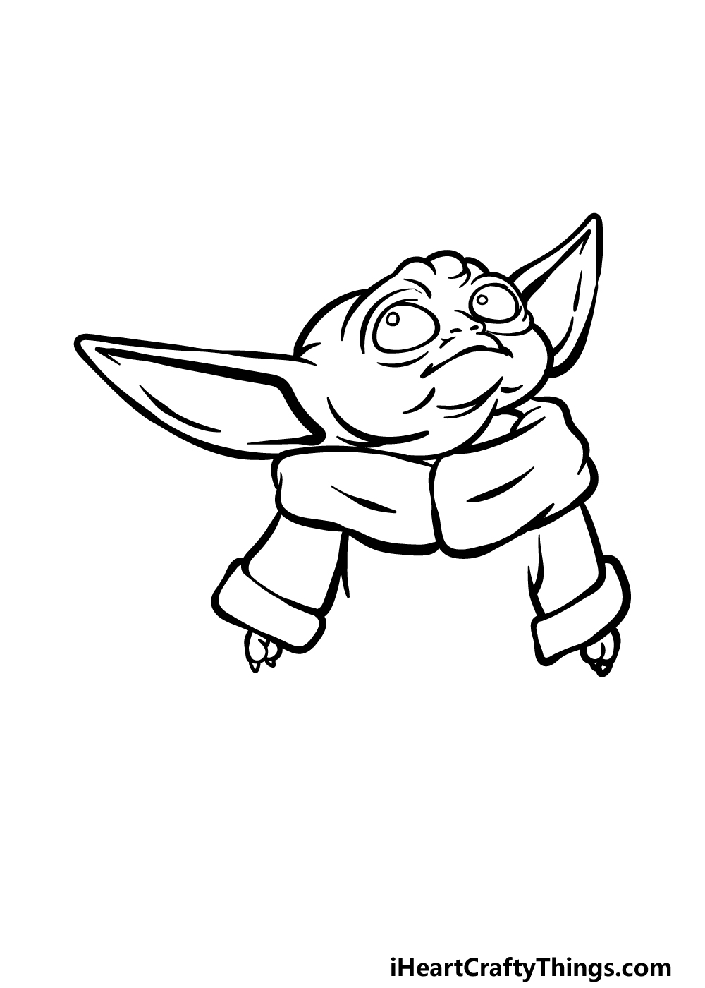 how to draw Baby Yoda in black and white step 3