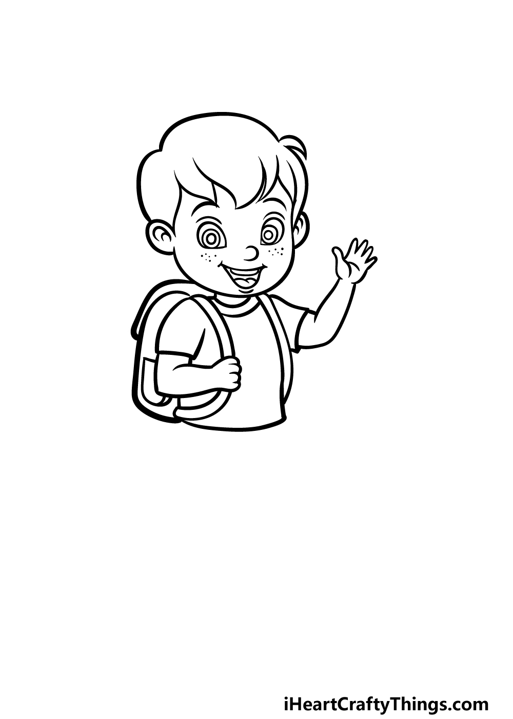 Vector Monochrome Line Drawing. Cute Little Boy Goes To School In School  Uniform With Backpack Royalty Free SVG, Cliparts, Vectors, and Stock  Illustration. Image 157856555.