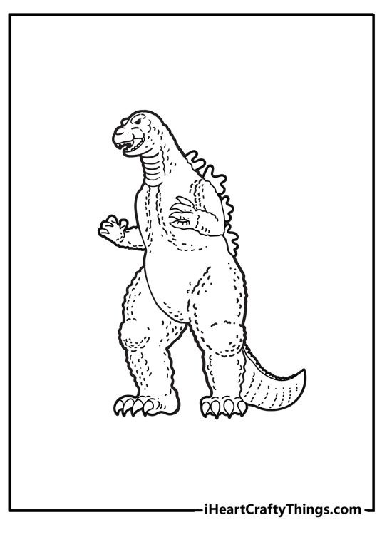 Full size Godzilla with a reptilian and crocodile-like look free printable coloring page for adults