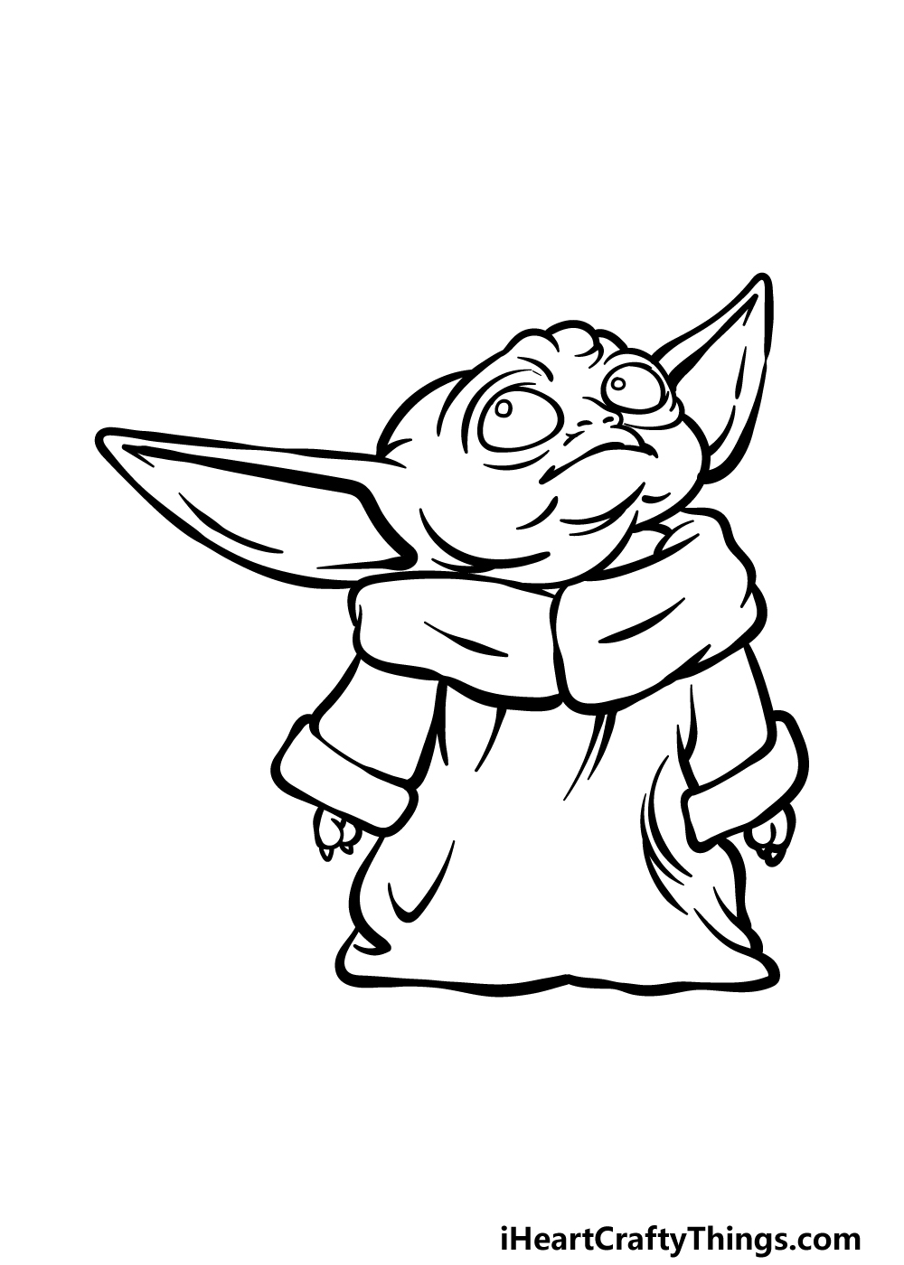 how to draw Baby Yoda in black and white step 4