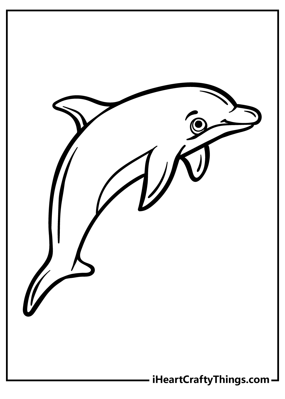 Free printable pdf to download and color featuring full-size dolphin with blank background