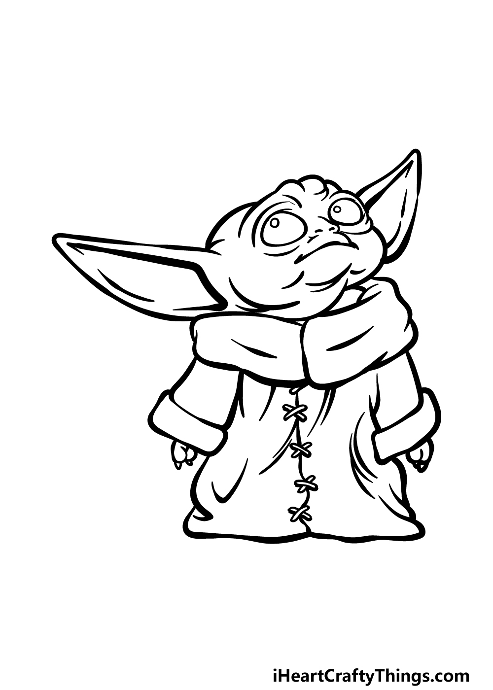 how to draw Baby Yoda in black and white step 5