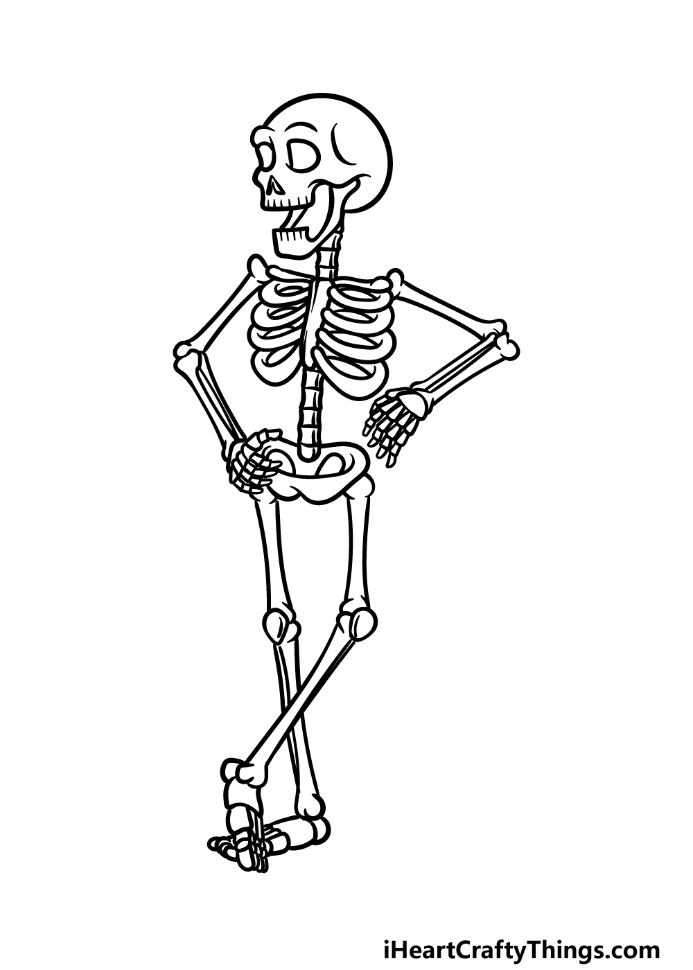 Funny human skeleton. Halloween drawing. Coloring template Stock Photo -  Alamy