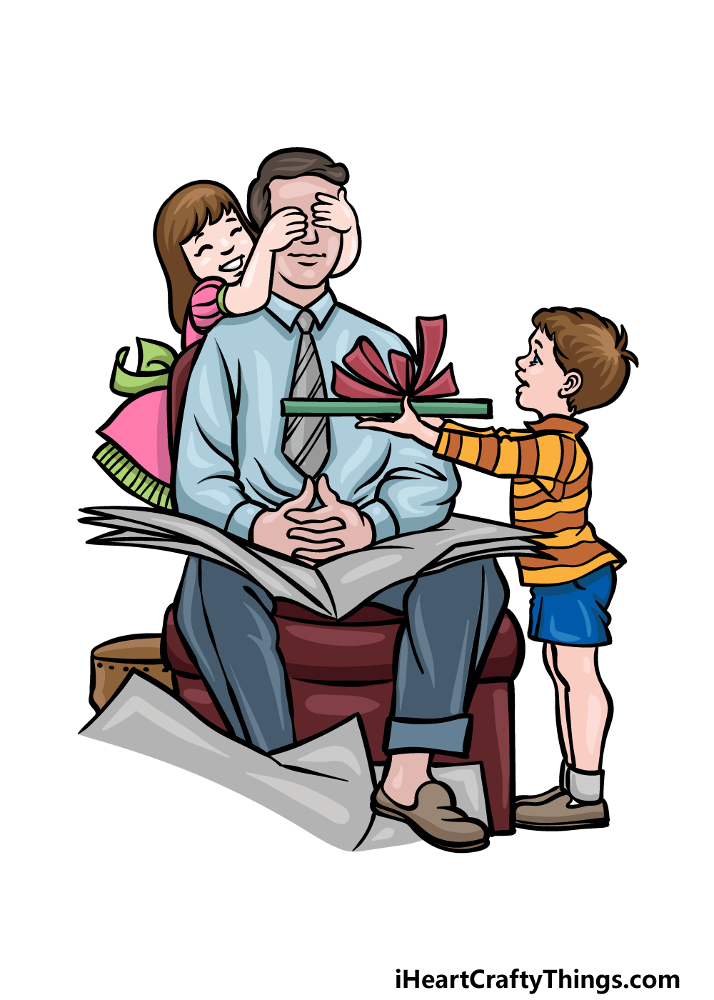 Hand Drawing Cartoon Concept Happy Fathers Day. Vector Illustration Of  Father And Son Relaxing Togerther. Royalty Free SVG, Cliparts, Vectors, and  Stock Illustration. Image 79344102.