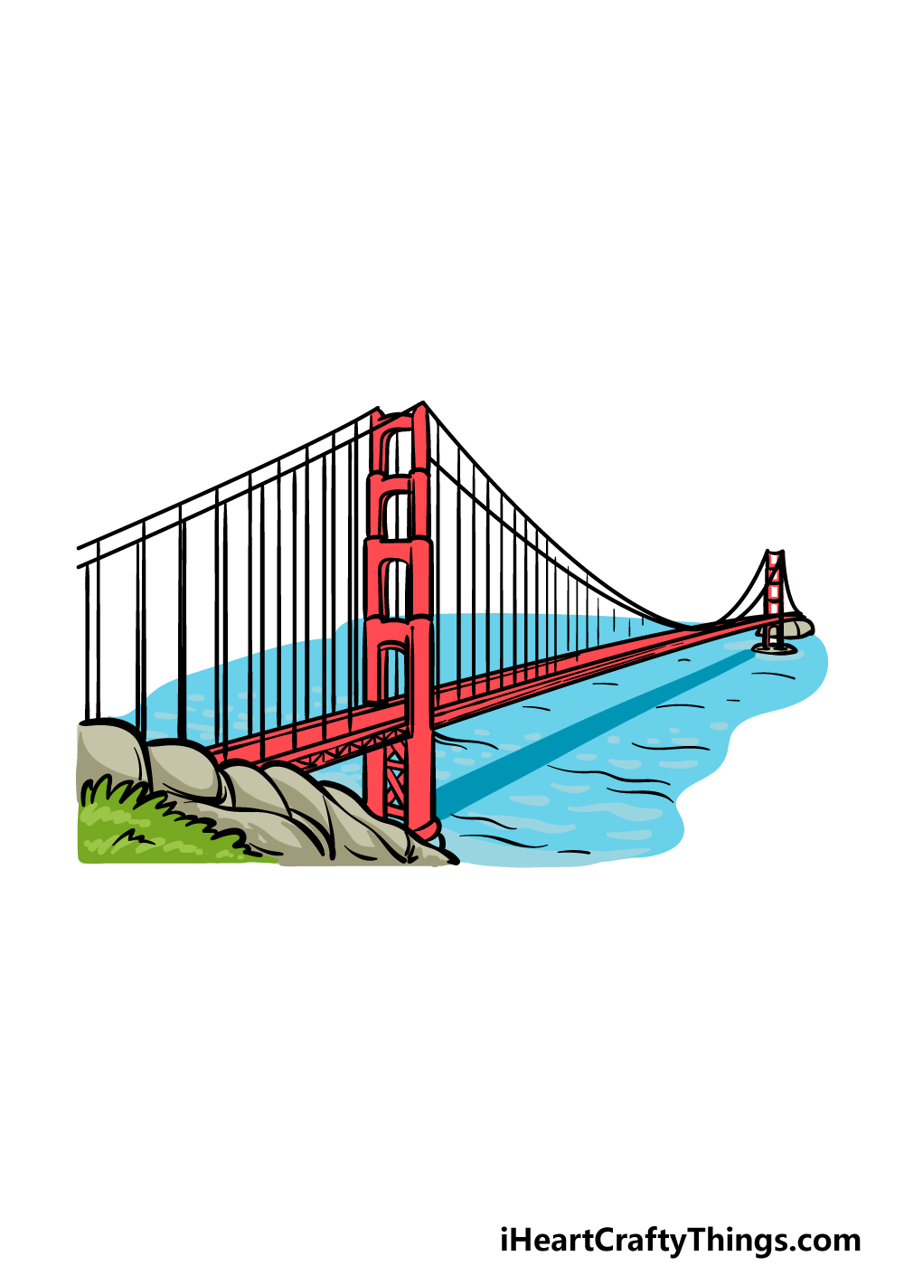 how to draw The Golden Gate Bridge step 6