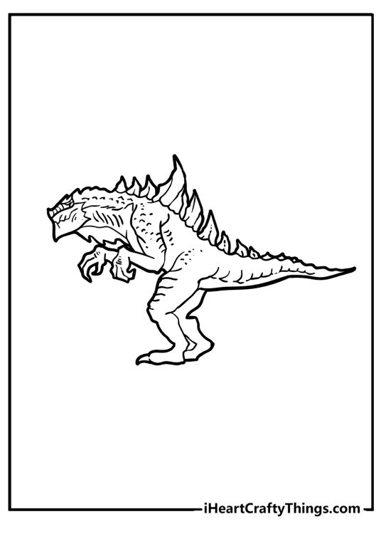 Free printable for children featuring scary monster Godzilla looking like a dinosaur walking towards prey